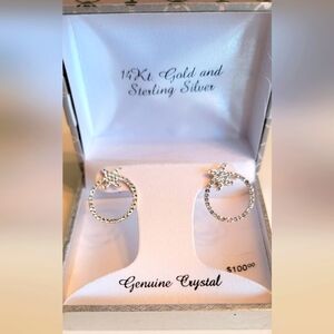 14KT Yellow Gold & Sterling Silver Crystal Earrings